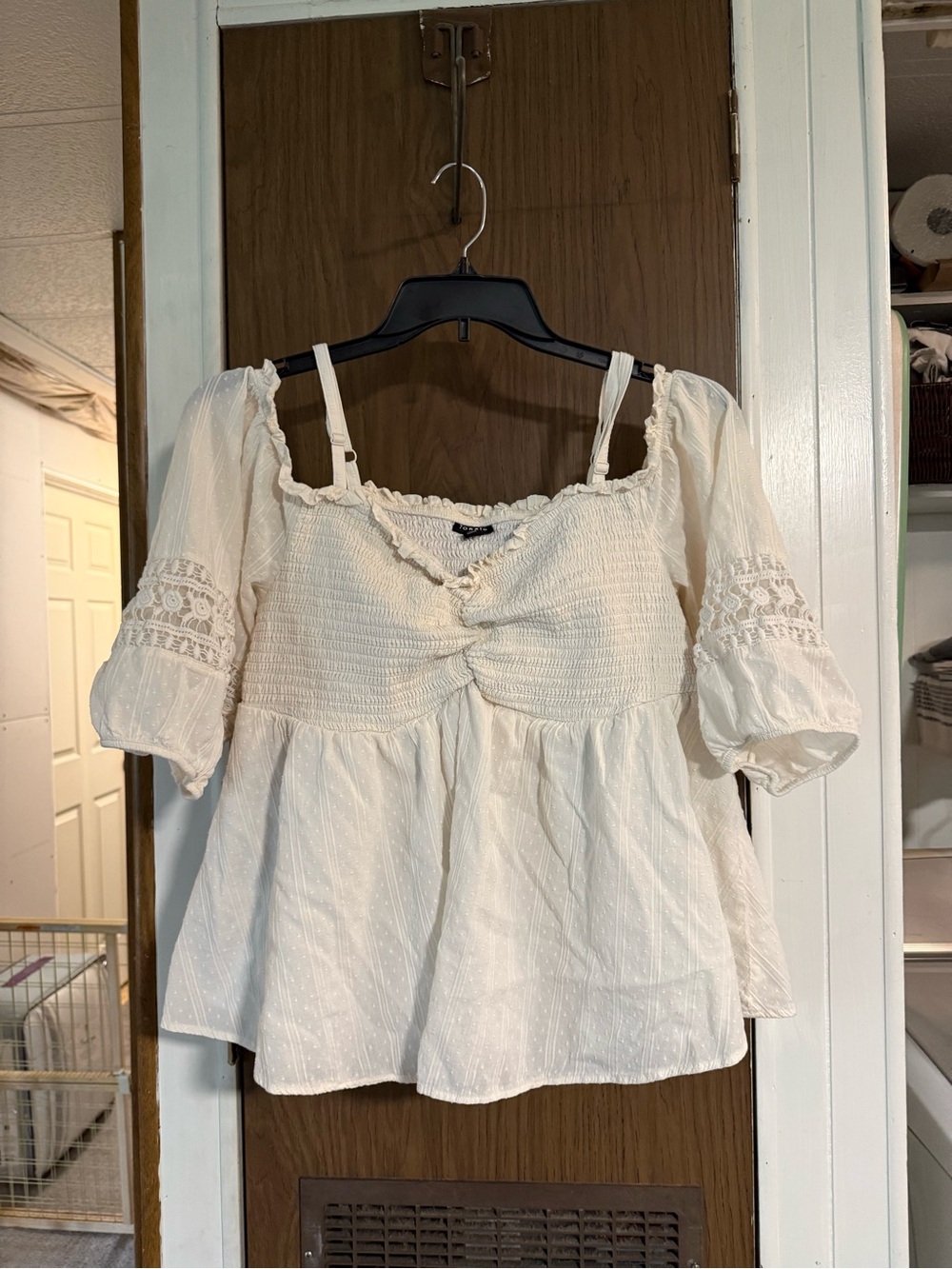 torrid Cream Smocked Peasant Top with Puff Sleeves